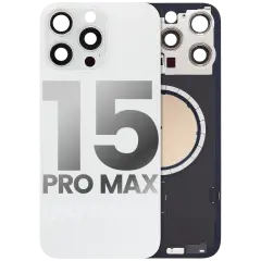 Back Glass With Steel Plate With MagSafe Magnet Pre-Installed Compatible For iPhone 15 Pro Max (No Logo) (White Titanium)