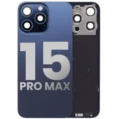 Back Glass With Steel Plate With Wireless NFC Charging MagSafe Magnet & Flashlight Flex Compatible For iPhone 15 Pro Max (Used OEM Pull: Grade B) (Blue Titanium)