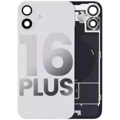 Back Glass With Steel Plate With Wireless NFC Charging MagSafe Magnet & Flashlight Flex Compatible For iPhone 16 Plus (Used OEM Pull: Grade A) (White)