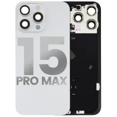 Back Glass With Steel Plate With Wireless NFC Charging MagSafe Magnet & Flashlight Flex Compatible For iPhone 15 Pro Max (Used OEM Pull: Grade B) (White Titanium)