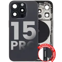 Back Housing W/ Small Pre-Installed Compatible For iPhone 15 Pro (International Version) (Used OEM Pull: Grade A) (Black Titanium)