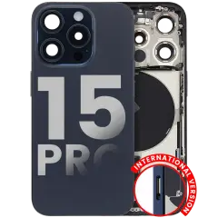 Back Housing W/ Small Pre-Installed Compatible For iPhone 15 Pro (International Version) (Used OEM Pull: Grade A) (Blue Titanium)