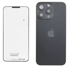 Back Glass With Steel Plate With Wireless NFC Charging MagSafe Magnet & Flashlight Flex Compatible For iPhone 15 Pro Max (UK / EU Version) (Genuine OEM) (Black Titanium)