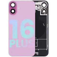 Back Glass With Steel Plate With Wireless NFC Charging MagSafe Magnet & Flashlight Flex Compatible For iPhone 16 Plus (Service Pack) (Pink)