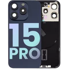 Back Glass With Steel Plate With Wireless NFC Charging MagSafe Magnet & Flashlight Flex Compatible For IPhone 15 Pro (Service Pack) (Blue Titanium)