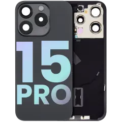 Back Glass With Steel Plate With Wireless NFC Charging MagSafe Magnet & Flashlight Flex Compatible For IPhone 15 Pro (Service Pack) (Black Titanium)