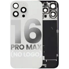 Back Glass With Steel Plate With Wireless NFC Charging MagSafe Magnet & Flashlight Flex Compatible For iPhone 16 Pro Max (No Logo) (White Titanium)