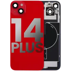 Back Glass With Steel Plate With Wireless NFC Charging MagSafe Magnet & Flashlight Flex Compatible For iPhone 14 Plus (Used OEM Pull: Grade B) (Red)