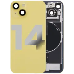 Back Glass With Steel Plate With Wireless NFC Charging MagSafe Magnet & Flashlight Flex Compatible For iPhone 14 (Used OEM Pull: Grade B) (Yellow)