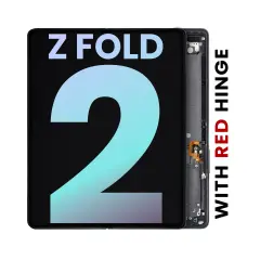 Inner OLED Assembly With Frame Compatible For Samsung Galaxy Z Fold 2 5G (Service Pack) (US & International) (Mystic Black With Red Hinge) 