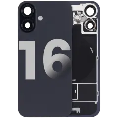 Back Glass w/ MagSafe Magnet & NFC & Flashlight Flex For iPhone 16 (Quality - OEM Pull C) (Black)