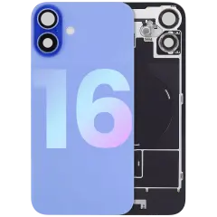 Back Glass With Steel Plate With Wireless NFC Charging MagSafe Magnet & Flashlight Flex For iPhone 16 (Service Pack) (Ultramarine)