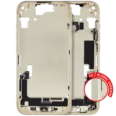 Mid-Frame Housing  W/ Charging Port Flex & Small Parts  For iPhone 15 (EU / Global Version) (Used OEM Pull: Grade A) (Yellow)
