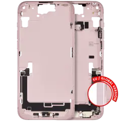 Mid-Frame Housing  W/ Charging Port Flex & Small Parts  For iPhone 15 Plus (EU / Global Version) (Used OEM Pull: Grade A) (Pink)