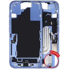 Mid-Frame Housing  W/ Charging Port Flex & Small Parts  For iPhone 16 (US Version) (Used OEM Pull: Grade C) (Ultramarine)
