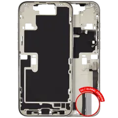 Mid-Frame Housing  W/ Charging Port Flex & Small Parts  For iPhone 16 Pro Max (EU / Global Version) (Used OEM Pull: Grade B) (White Titanium)
