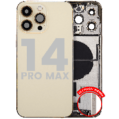 Back Housing W/ Charging Port Flex & Small Parts  For iPhone 14 Pro Max (EU / Global Version) (Used OEM Pull: Grade C) (Gold)