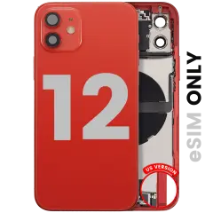Back Housing W/ Charging Port Flex & Small Parts For iPhone 12 (US Version) (Used OEM Pull: Grade C) (Red)
