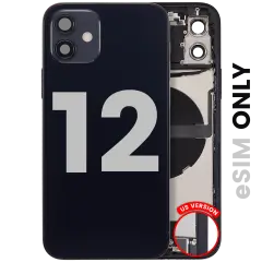 Back Housing W/ Charging Port Flex & Small Parts For iPhone 12 (US Version) (Used OEM Pull: Grade C) (Black)