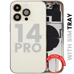 Back Housing W/ Small Parts For iPhone 14 Pro (EU / Global Version) (Used OEM Pull: Grade B) (Gold)