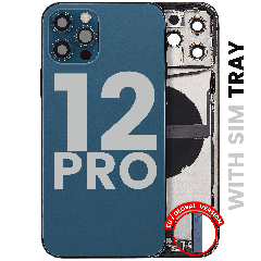 Back Housing W/ Charging Port Flex & Small Parts  For iPhone 12 Pro (EU / Global Version) (Used OEM Pull: Grade A) (Pacific Blue)