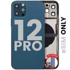 Back Housing W/ Charging Port Flex & Small Parts  For iPhone 12 Pro (US Version) (Used OEM Pull: Grade A) (Pacific Blue)