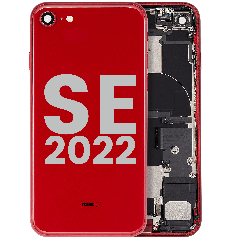 Back Housing W/ Charging Port Flex and Small Components Pre-Installed For iPhone SE (2022) (Used OEM Pull: Grade A) (Red)