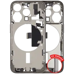 Mid-Frame Housing  W/ Charging Port Flex & Small Parts  For iPhone 15 Pro (US Version) (Used OEM Pull: Grade B) (Natural Titanium)