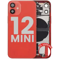 Back Housing W/ Charging Port Flex & Small Parts For iPhone 12 Mini (US Version) (Used OEM Pull: Grade B) (Red)