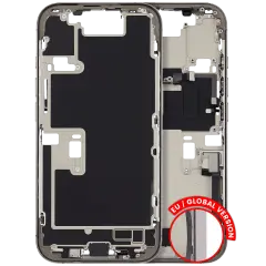 Mid-Frame Housing  W/ Charging Port Flex & Small Parts  For iPhone 16 Pro (EU / Global Version) (Used OEM Pull: Grade B) (Natural Titanium)