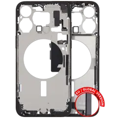 Mid-Frame Housing  W/ Charging Port Flex & Small Parts  For iPhone 15 Pro Max (EU / Global Version) (Used OEM Pull: Grade C) (Black Titanium)