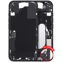 Mid-Frame Housing  W/ Charging Port Flex & Small Parts  For iPhone 16 (US Version) (Used OEM Pull: Grade C) (Black)