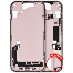 Mid-Frame Housing  W/ Charging Port Flex & Small Parts  For iPhone 15 (US Version) (Used OEM Pull: Grade A) (Pink)