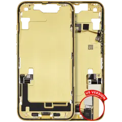 Mid-Frame Housing W/ Charging Port Flex & Small Parts For iPhone 14 (US Version) (Used OEM Pull: Grade C) (Yellow)
