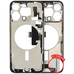 Mid-Frame Housing  W/ Charging Port Flex & Small Parts  For iPhone 15 Pro Max (US Version) (Used OEM Pull: Grade B) (White Titanium)