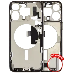 Mid-Frame Housing  W/ Charging Port Flex & Small Parts  For iPhone 15 Pro Max (US Version) (Used OEM Pull: Grade B) (Natural Titanium)