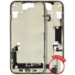 Mid-Frame Housing  W/ Charging Port Flex & Small Parts  For iPhone 15 (US Version) (Used OEM Pull: Grade B) (Yellow)