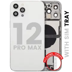 Back Housing W/ Charging Port Flex & Small Parts  For iPhone 12 Pro Max (EU / Global Version) (Used OEM Pull: Grade B) (Silver)