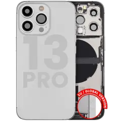Back Housing W/ Charging Port Flex & Small Parts  For iPhone 13 Pro (EU / Global Version) (Used OEM Pull: Grade B) (Silver)