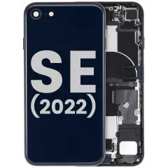 Back Housing W/ Charging Port Flex and Small Components Pre-Installed For iPhone SE (2022) (Used OEM Pull: Grade B) (Midnight)