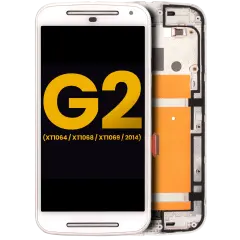 LCD Assembly With Frame For Motorola Moto G2 (XT1064 / XT1068 / XT1069 / 2014) (Refurbished) (White)