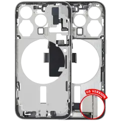 Mid-Frame Housing W/ Charging Port Flex & Small Parts For iPhone 15 Pro (US Version) (Used OEM Pull: Grade B) (White Titanium)