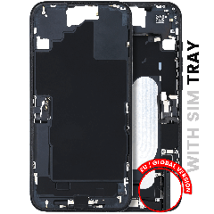 Mid-Frame Housing  W/ Charging Port Flex & Small Parts  For iPhone 16 Plus (EU / Global Version) (Used OEM Pull: Grade B) (Black)