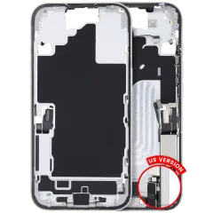 Mid-Frame Housing  W/ Charging Port Flex & Small Parts  For iPhone 16 (US Version) (Used OEM Pull: Grade A) (White)