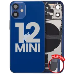Back Housing W/ Charging Port Flex & Small Parts For iPhone 12 Mini (US Version) (Used OEM Pull: Grade A) (Blue)