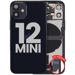 Back Housing W/ Charging Port Flex & Small Parts For iPhone 12 Mini (US Version) (Used OEM Pull: Grade B) (Black)