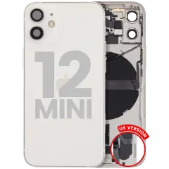 Back Housing W/ Charging Port Flex & Small Parts For iPhone 12 Mini (US Version) (Used OEM Pull: Grade B) (White)