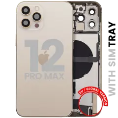 Back Housing W/ Charging Port Flex & Small Parts For iPhone 12 Pro Max (EU / Global Version) (Used OEM Pull: Grade A) (Gold)