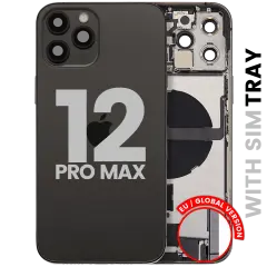 Back Housing W/ Charging Port Flex & Small Parts For iPhone 12 Pro Max (EU / Global Version) (Used OEM Pull: Grade B) (Graphite)