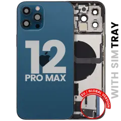 Back Housing W/ Charging Port Flex & Small Parts For iPhone 12 Pro Max (EU / Global Version) (Used OEM Pull: Grade B) (Pacific Blue)